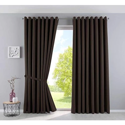 Image of Gardinenbox NewYork Opaque Curtains, Brown, H x W 225 295 cm, Pack of 2, Thermal Blackout Curtain, Eyelets, Sound Insulating, Oeko Tex UV Protection, Tiebacks, 201920600 2