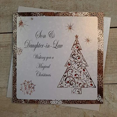 Image of White Cotton Cards C3 SD &quot;Son &amp; Daughter in Law&quot; Handmade Christmas Card