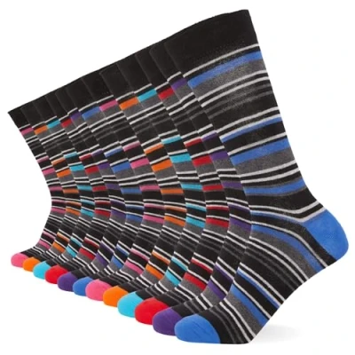 Image of FM London Mens (12 pack) Men’s Smart Breathable Socks, Multicolour Stripe, 6 11 UK