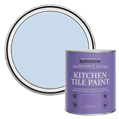 Image of Rust Oleum Blue Water Resistant Kitchen Tile Paint in Gloss Finish Sky 750ml