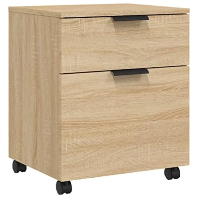 Image of vidaXL Mobile File Cabinet with Wheels, Ample Storage, Sonoma Oak Finished Engineered Wood, Highly Portable, Ideal for Office or Home Use