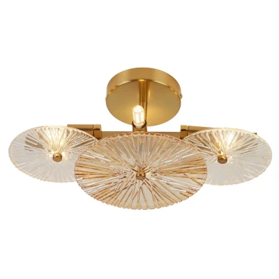 Image of Wagon Wheel 6 Light Wall/Flush, Bronze Amber Glass