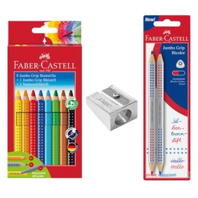Image of Faber Castell 205225 Set of 13 Coloured Pencils with Jumbo Sharpener, and Syllable Pencil