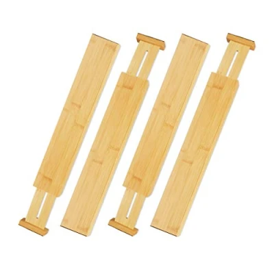Image of Relaxdays 10027483 Drawer Divider Set of 4, Bamboo, Adjustable Organiser for Cutlery, Kitchen &amp; Office, 6 x 55 cm, Natural