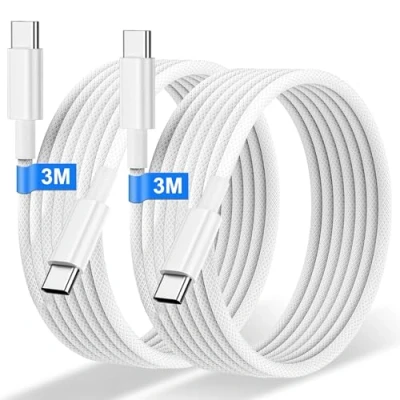 Image of USB C to Charger Cable 3M 2Pack, 60W Nylon Braided Original Fast Charge Type Data for Apple iPhone 16 15 Pro Plus Max, Samsung Galaxy S24 S23, iPad Pro, MacBook Air