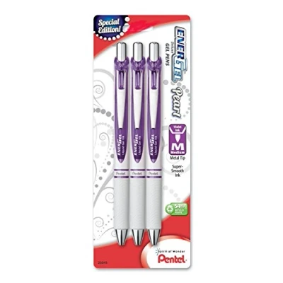 Image of Pentel EnerGel Pearl Deluxe Retractable Liquid Gel Ink Pens, 0.7mm Point, Violet Ink. (Pack of 3)