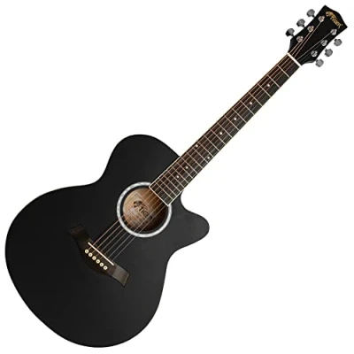 Image of TIGER ACG1 BK SM Acoustic Steel String Guitar Matte Charcoal Black Full Size Small Body Parlour for Ages 12+