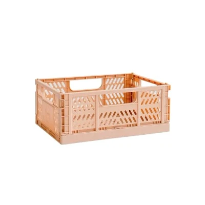 Image of 3 Sprouts Recycled Plastic Collapsible Crate Stackable Foldable Storage Box for Easy Organizing, Durable Folding Home or Office Use Medium Clay