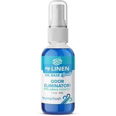 Image of MyMe Fresh Linen Long Lasting Oil Based Spray Air Freshener Odour Remover Eliminator, Scent, Tough on Bad Smells Pets Toilets Office Room Scent