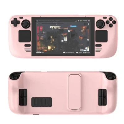 Image of Colorful Protective Case Suitable for Steam deck PC Material Full Cover with Stand Skin friendly Feel Game Console Accessories (pink)