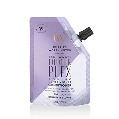 Image of Charles Worthington ColourPlex Toning Violet Conditioner Takeway, Travel Size, Tone and Brighten, Salon Purple for Blondes, 75ml