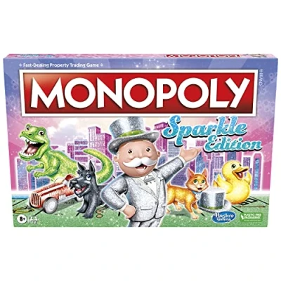 Image of Hasbro Gaming Monopoly Sparkle Edition Board Game, Family Games, with Glittery Tokens, Pearlescent Dice, Sparkly Look, (Amazon Exclusive)