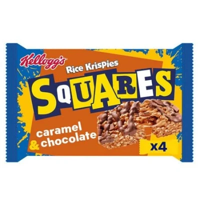 Image of Kellogg&#039;s Rice Krispies Squares Chocolate Caramel Snack Bars Box, 4 x 36g