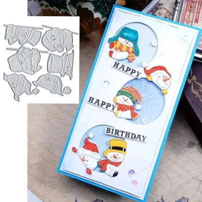 Image of Merry Christmas Snowman Snata Snowflake Greeting Card Metal Die Cuts,Sunflower Flower Leaf Cutting Dies Cut Stencils DIY Scrapbooking Decorative Embossing Paper Making