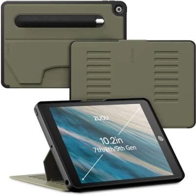 Image of ZUGU iPad 10.2 Case for 7th / 8th 9th Generation 2019/2020 2021 Ultra Slim Protective Cover Apple Pencil Holder Convenient 8 angle Magnetic Stand &amp; Auto Sleep/Wake [ Olive Green ]