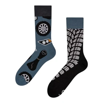 Image of Dedoles Unisex Socks for Women, Men &amp; Kids Cotton Funny Designs Football Bicycle Horses Plants Firefighter Gift Mismatched, Design: Car Garage Style, Colour: Black, Size: 8 9.5 W / 9 11 M UK