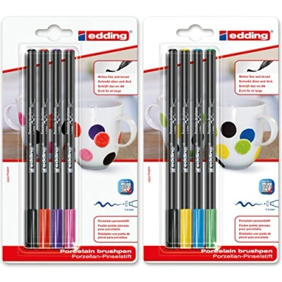 Image of edding 4200 porcelain brush pen, 4 x standard colour and additional