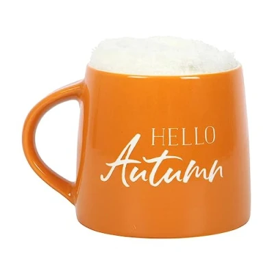 Image of Cozy Autumn Mug &amp; Socks Set: Pumpkin Themed Ceramic Coffee Cup with Matching Socks, Perfect for Decorations and Enjoying in Large Mugs