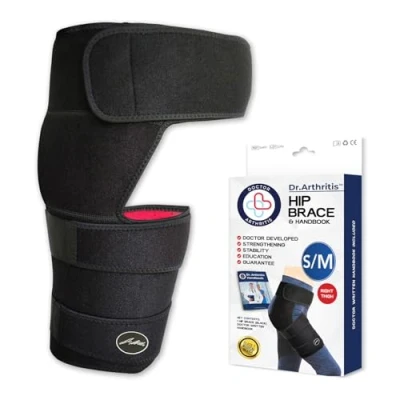 Image of Doctor Developed Hip Support Brace Piriformis Syndrome, Sciatica Pain Relief Products Thigh Compression Sleeve, Hamstring For Women &amp; Men W/ Handbook (S/M, Black Right)