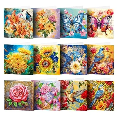 Image of ycyingcheng 5D DIY Diamond Painting Greeting Cards Kit, Card Special shaped Christmas Postcards，Diamond Art Postcards with Envelopes, 12PCS