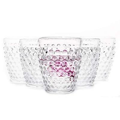 Image of G Hobnail Drinking Glasses Old Fashioned Tumbler 10 oz 6 Set Premium Vintage Glassware Cup For Refreshments Soda Juice Whiskey Water Dinner Parties Bars Restaurants Clear