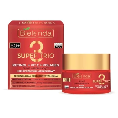 Image of Bielenda Super Trio 3 Retinol Vit.C Kolagen Silnie Ujędrniający Krem Przeciwzmarszczkowy 50+ na Dzień i Noc 50ml