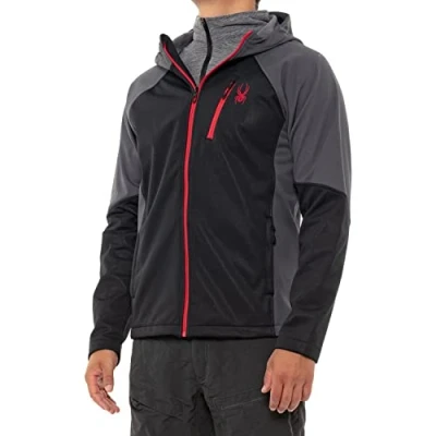 Image of Spyder Men&#039;s Full Zip Hooded Soft Shell Jacket, Black/Grey Large