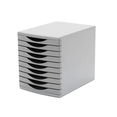 Image of Deflecto Grey Desk Drawer Set featuring 10 x 30mm Drawers In Timeless Organiser Large Storage Desktop A4