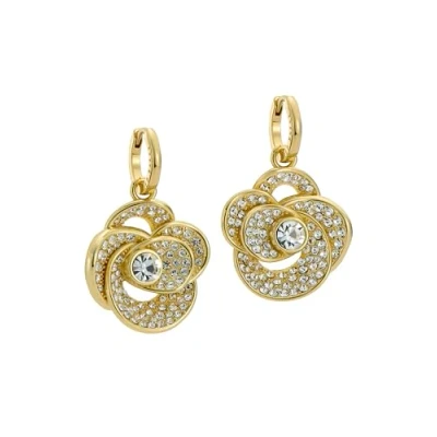 Image of Ted Baker Florence Crystal Flower Huggie Earrings For Women (Gold/Crystal)