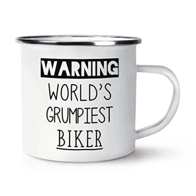 Image of Warning World&#039;s Grumpiest Biker Enamel Mug Cup