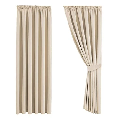 Image of Aspire Homeware Blackout Curtains for Bedroom Pencil Pleat Cream Black Out Thermal Insulated Window Treatments Super Soft Living Room Curtain with Tiebacks 90x72 Inch Drop 2 Panels