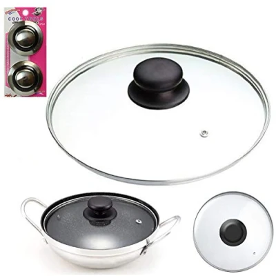 Image of 20cm Tempered Glass Pan Lid &amp; PK2 KNOBS Replacement Wok Lid, Stir Fry Stock Pots Casserole Saucepan (20cm Lid)
