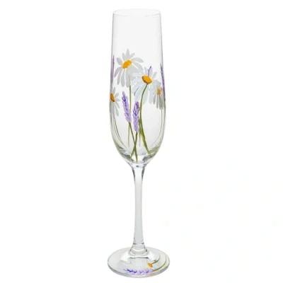 Image of Shudehill Giftware My Favourite Glass Floral Hand Painted Flute Champagne Lavender, Delphinium, Poppy, Daisy, Gerbera, Sunflower, Butterfly Meadow, Bee or Dragonfly Designs (Daisy)