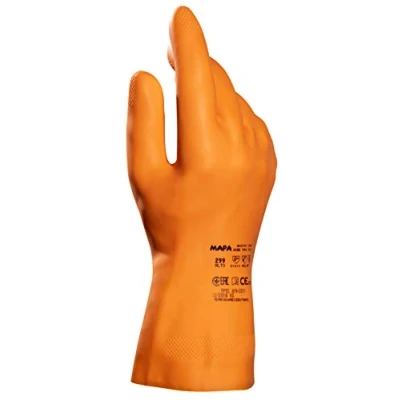 Image of MAPA Professional Alto 299 Industrial Reusable Latex Cleaning Gloves, Long Lasting Chemical Protection, Oilproof and Washable, Mechanical, Heating/Plumbing Orange Size 8 Medium 1 Pair Safety Gloves