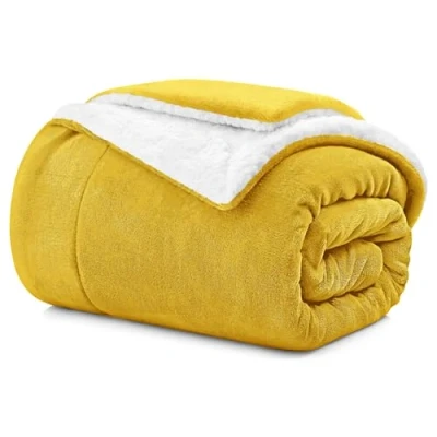 Image of Aspire Homeware Sherpa Fleece Blanket Fluffy Sofa Throws Reversible Soft Thick Bed Throw Double Size Microfiber Blankets for Beds (Ochre, (150 x 200 cm))