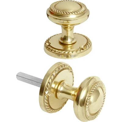 Image of Golden Grace Georgian Design Polished Brass Mortice Sprung Door Knob Set Pack Pair