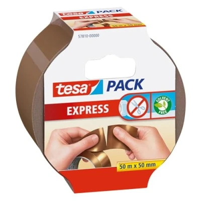 Image of tesa Pack EXPRESS Packaging Tape Hand Tearable Self adhesive Roll for Fast of Parcels and Gifts 50 m x mm Brown