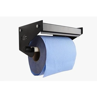 Image of Heavy Duty Blue Roll Paper Towel Dispenser Holder With Storage Shelf Wall Mounted Bracket Black Steel