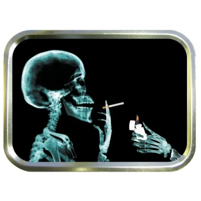 Image of SMOKING SKULL 2oz GOLD TOBACCO TIN,BACCY TIN,PILL TIN,FISHING TIN,SEWING TIN