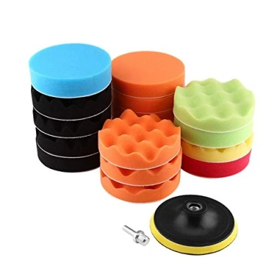 Image of Car Polishing Pad Kit, 19Pcs 4&quot; 5&quot; 6&quot; Sponge Buffing Kit Foam Polisher Buffer Waxing Buff Set for Sanding, Polishing, Waxing, Sealing Glaze(5&quot; + M14 Drill Adapter)