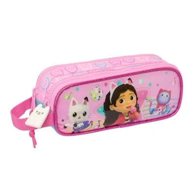 Image of GABBY&#039;S Dollhouse Party Double Pencil Case for Children, Ideal School Age, Comfortable and Versatile, Quality Resilience, 21 x 6 8 cm, Light Pink, Estándar, Casual, lightpink,