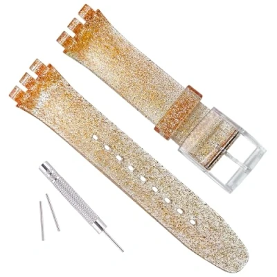 Image of GREENOLIVE Silicone Rubber Watch Strap/Watch Band Replacement for Swatch (17mm 19mm 20mm) (17mm, Sparkle Gold)