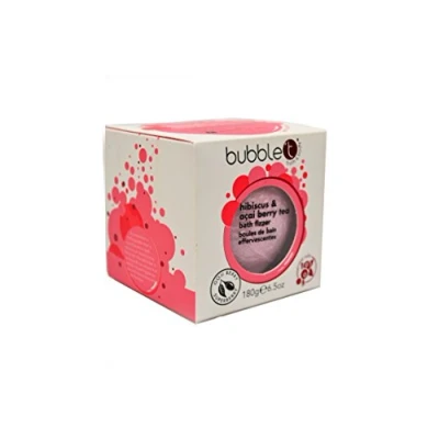 Image of Bubble T Cosmetics Hibiscus &amp; Acai Berry Tea Bath Bomb Fizzer Essential Oils, Vegan Friendly, Cruelty Free, 180g