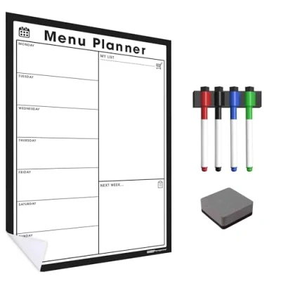 Image of WallTAC Weekly Planner Wall Sticker Easy to Apply and Remove Dry Wipe Whiteboards for Home Kitchen (Black White, A3)