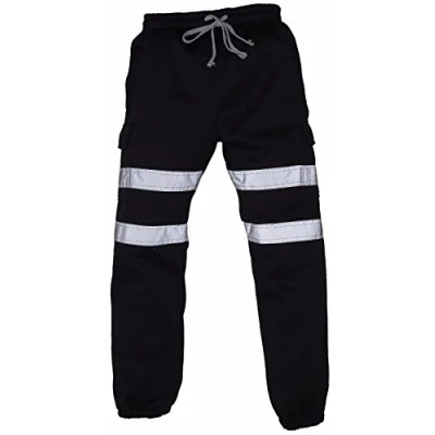 Image of Yoko Men&#039;s 2 Band Hi Vis Viz Safety Jogging Bottoms Pants Joggers Work Trousers Black Medium