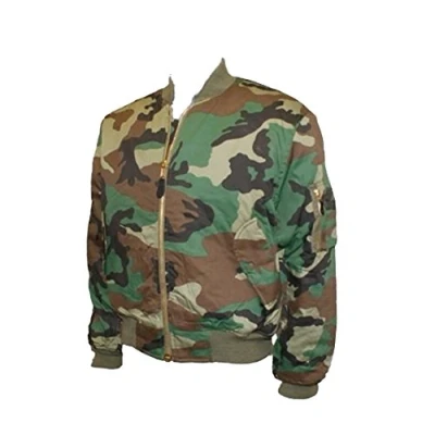 Image of Camouflage MA1 Bomber Flight Jacket with Heavy Brass Zip (S, Woodland)
