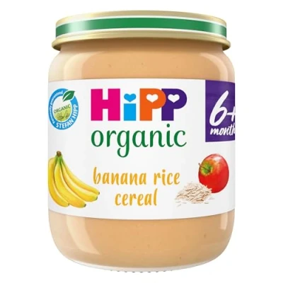 Image of HiPP Organic Banana Rice Cereal Baby Food Jar 4+ Months (6 x 125g)