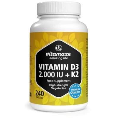 Image of Vitamaze® Vitamin D3 K2 high dose, 2000 IU + 100 mcg MK7 All Trans, 240 Tablets D Without Unnecessary additives, Made in Germany