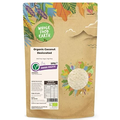 Image of Wholefood Earth Organic Coconut Desiccated 250g GMO Free Vegan High Fibre Certified