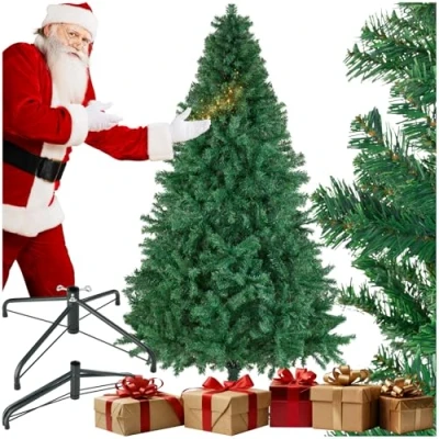 Image of tectake® Artificial Christmas Tree in Rich Green with Dense Needles for Natural Look, Realistic Bendable Branches &amp; Stable Metal Stand, Xmas Easy Setup Storage 210 cm